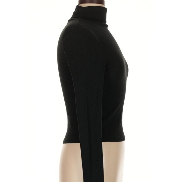 Madewell Turtleneck Top Tee Ribbed Long Sleeve High Neck Black Cotton Stretch - Picture 4 of 7